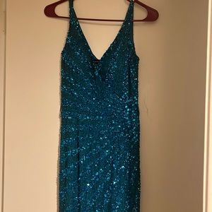 Aidan Mattox Blue Embriodered and Sequin Dres Size 0
